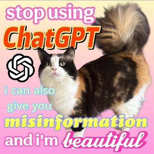 Stop using chatgpt, I can also give you misinformation and I'm BEAUTIFUL